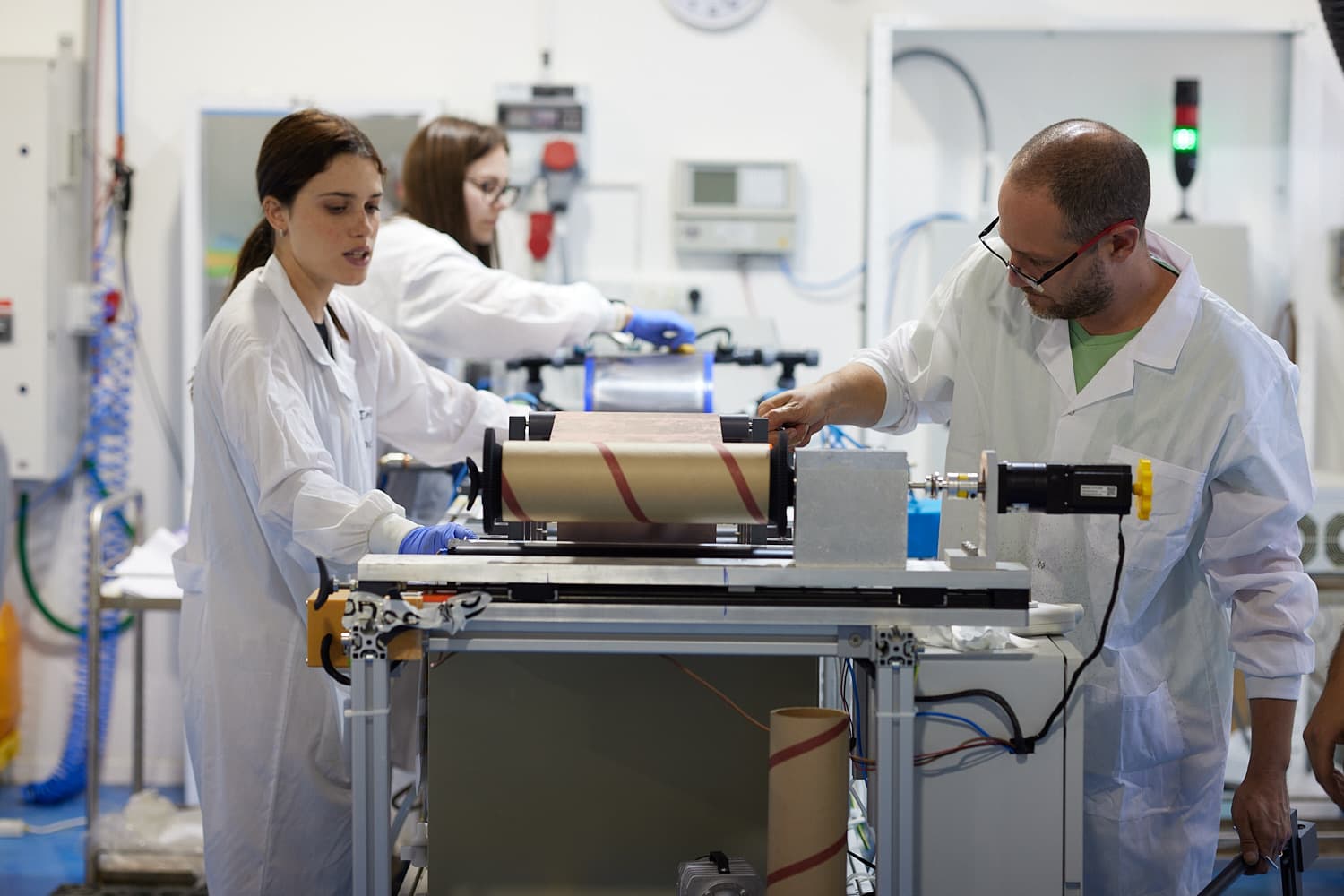 The Addionics team working on a roll-to-roll line