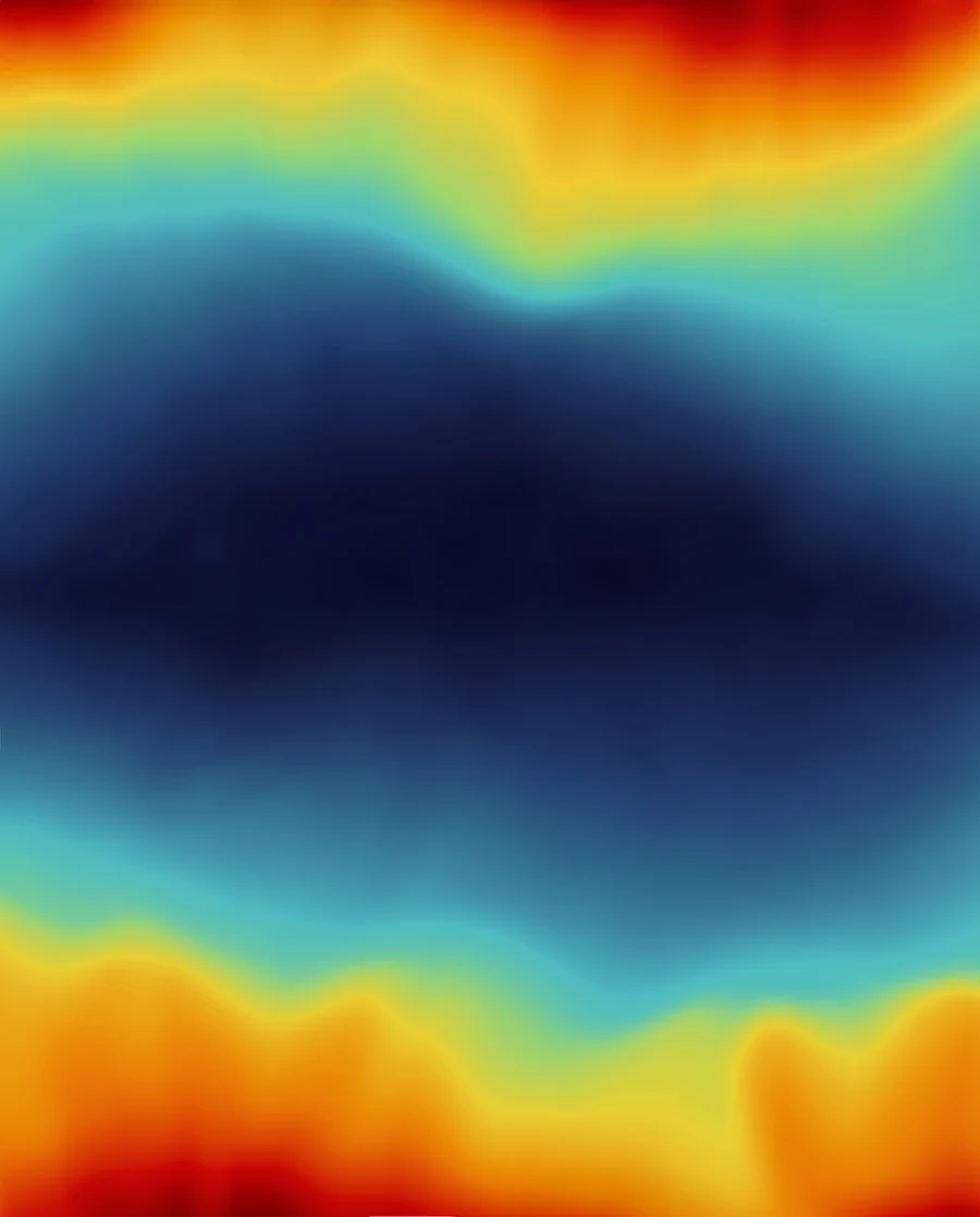 Salt concentration across a cell built on conventional flat foil. The distribution is strongly banded — high concentration at the top and bottom edges falling to a low-concentration core.